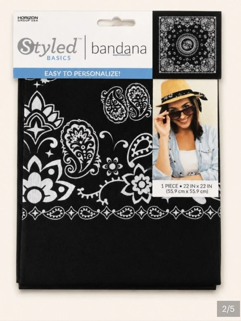 Styled Basics Black & White Paisley Bandana NIP